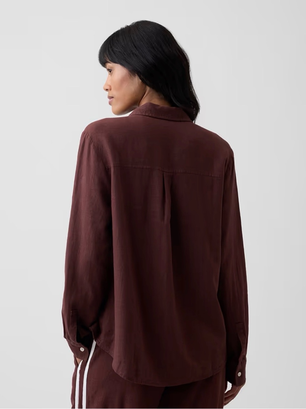 NWT Gap Oversized Linen-Blend Easy Shirt Button Down Chocolate Bar Brown Small - Picture 2 of 6